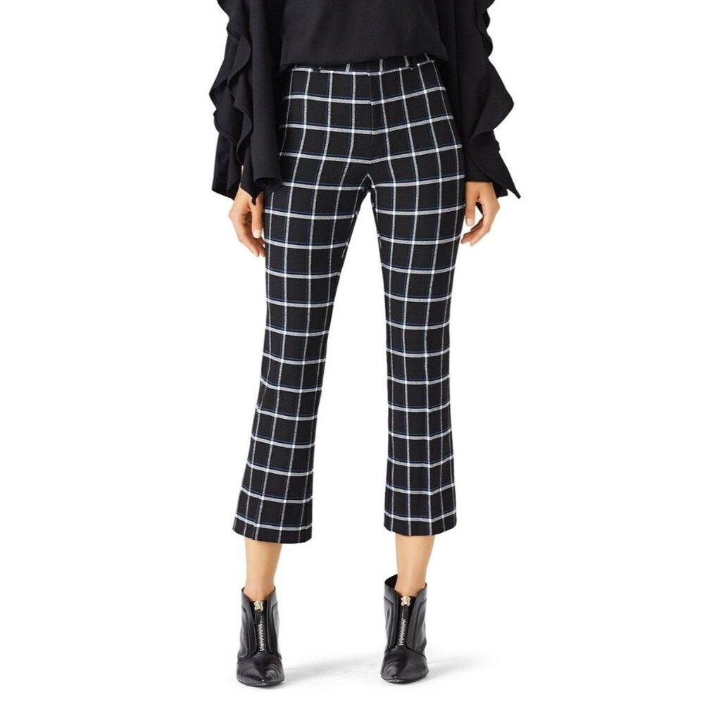 Crosby Womens Prince Crop Flare Pants Black Windowpane Plaid size Medium